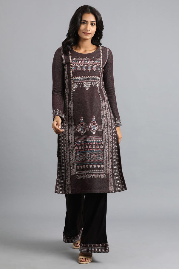 Prune Round Neck Yarn-dyed Winter kurta