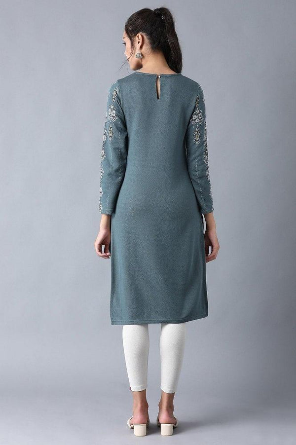 Blue Round Neck Winter kurta
