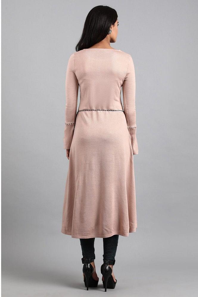 Pink Round Neck Winter kurta - wforwoman