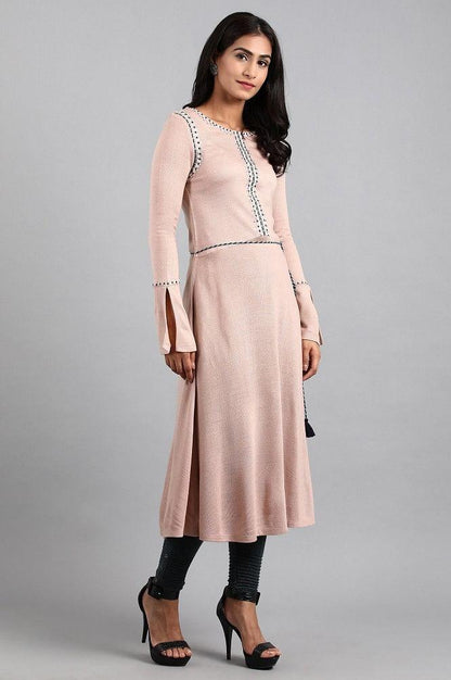Pink Round Neck Winter kurta - wforwoman