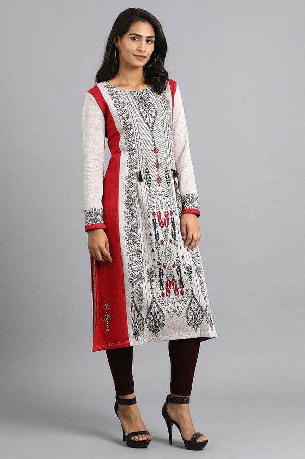 Grey Round Neck Winter kurta