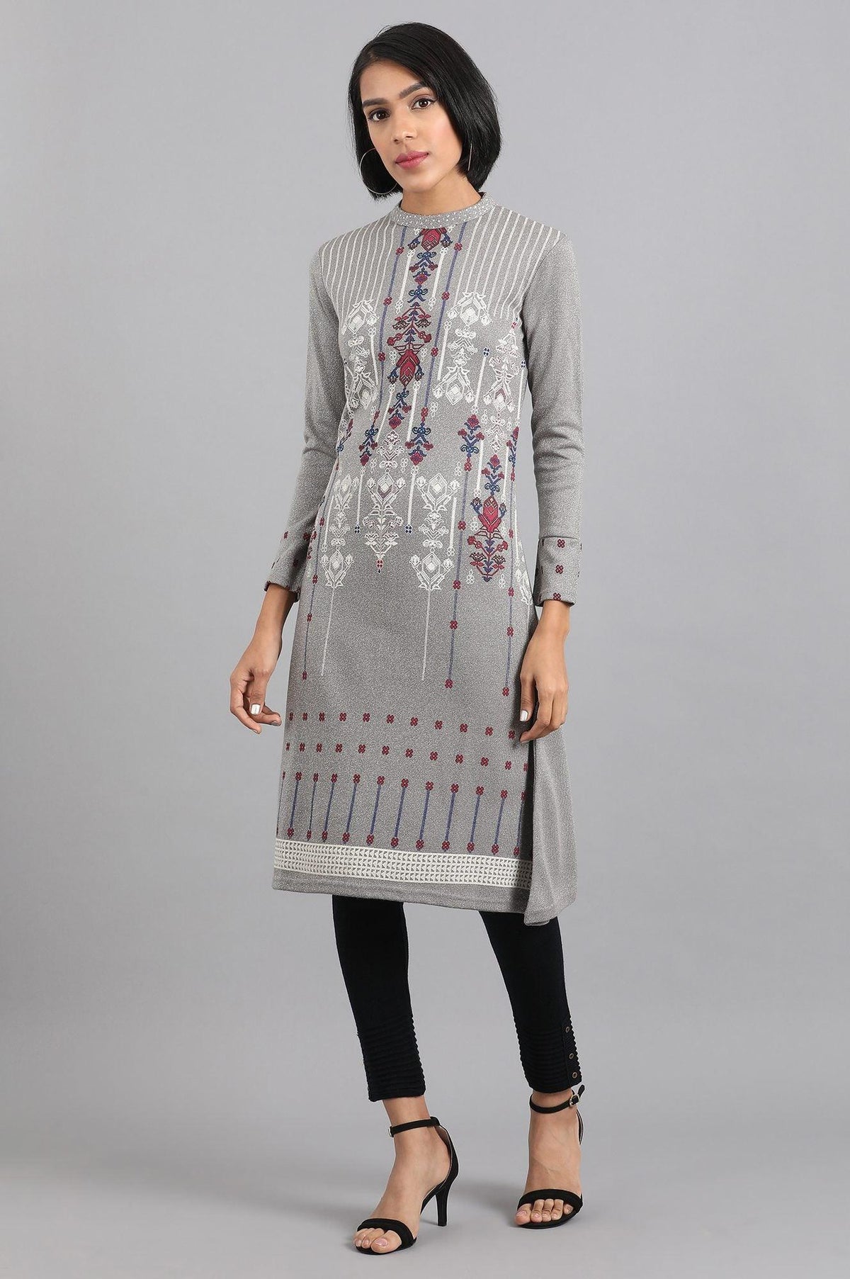 Grey Mandarin Neck Winter kurta - XS