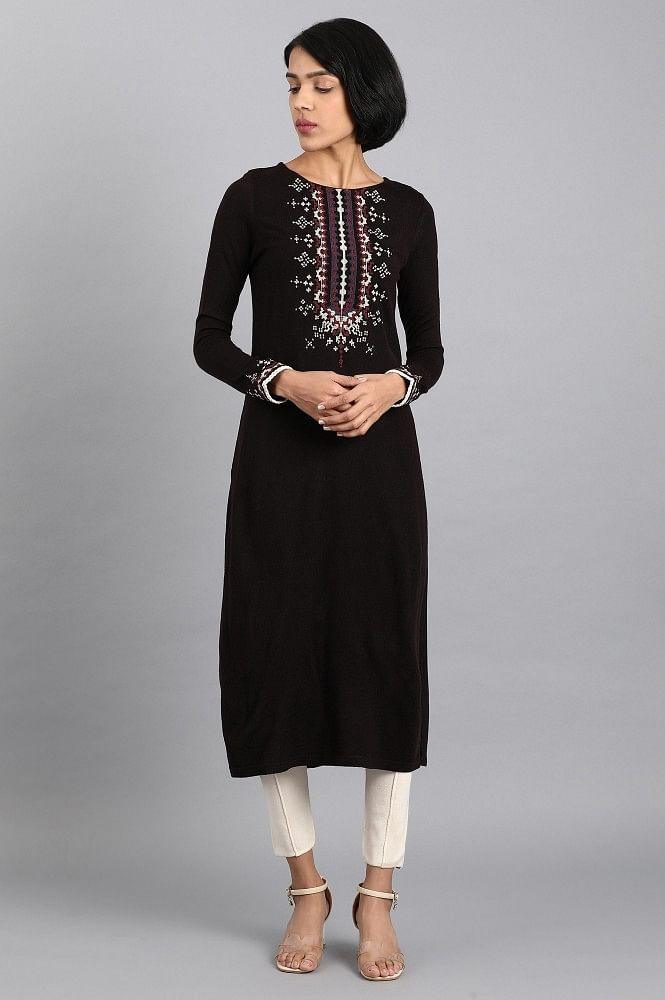 Purple Mandarin Neck Winter kurta - XS