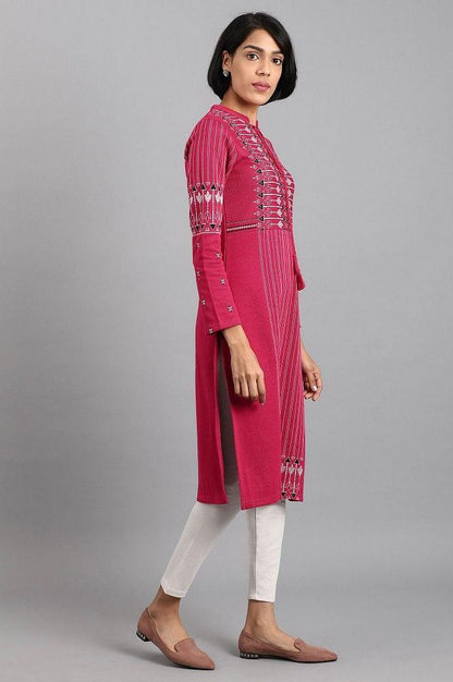 Pink Mandarin Neck Winter kurta - wforwoman