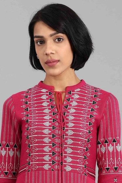 Pink Mandarin Neck Winter kurta - wforwoman