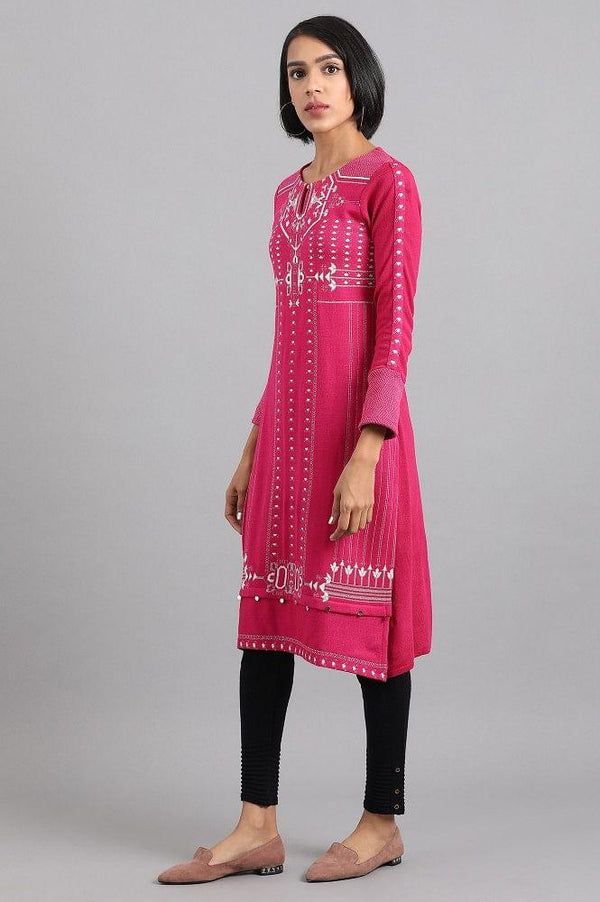 Pink Round Neck Winter kurta