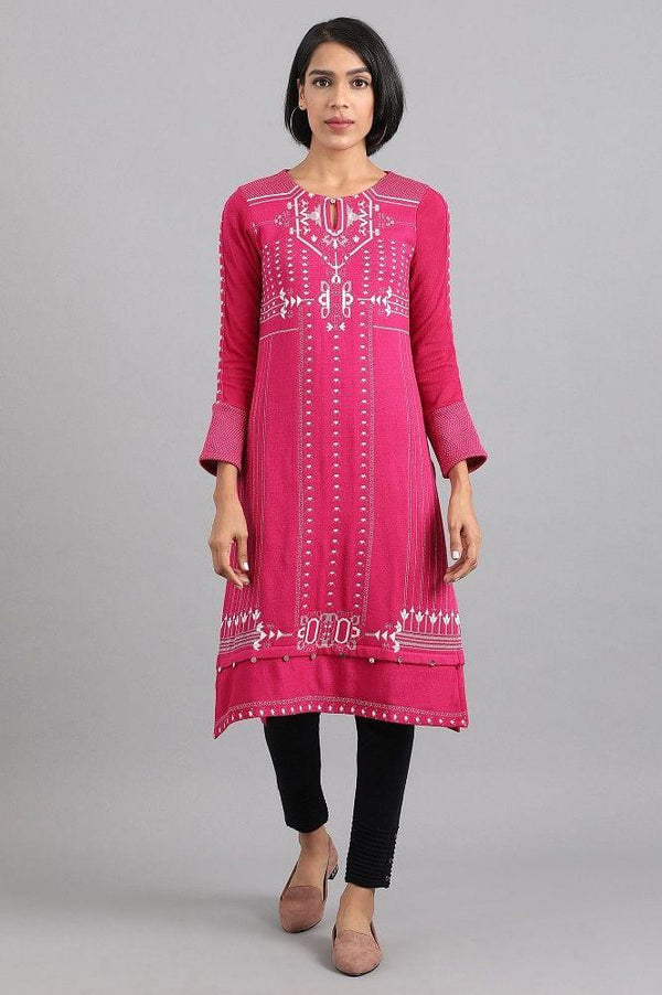 Pink Round Neck Winter kurta