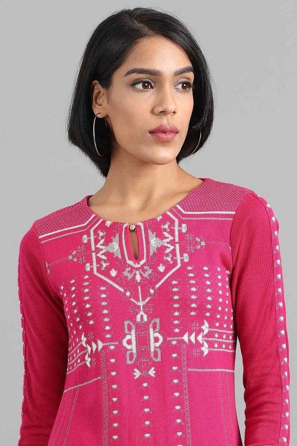 Pink Round Neck Winter kurta