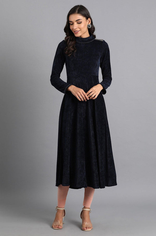 Navy Mandarin Neck Winter kurta