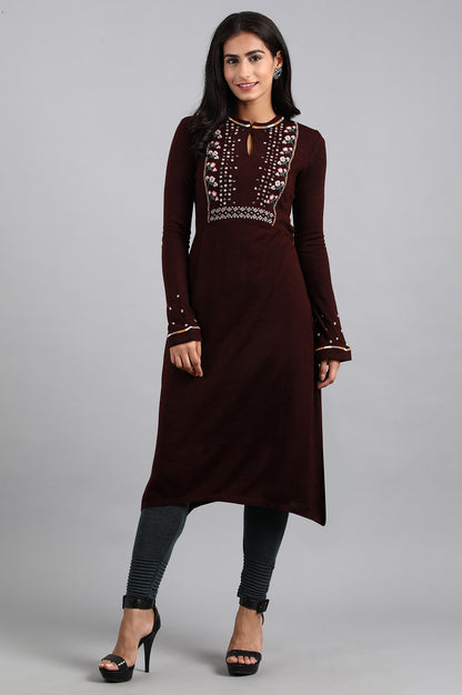 Maroon Mandarin Neck Winter kurta