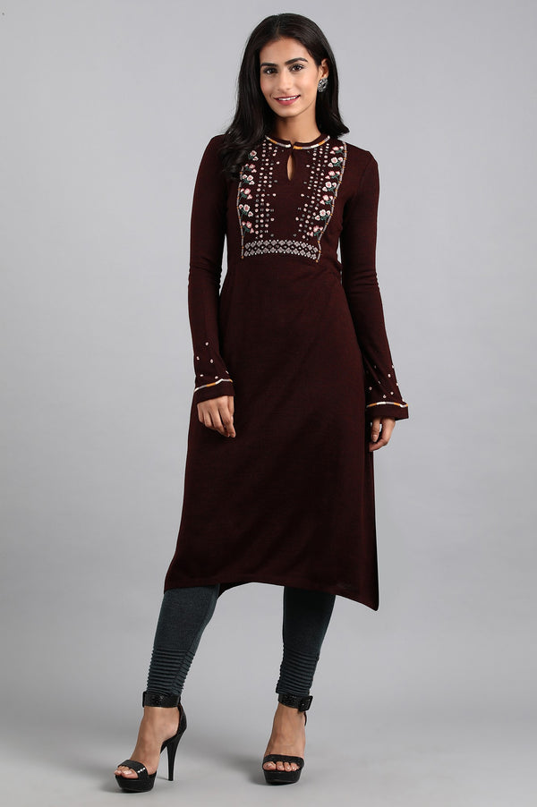 Maroon Mandarin Neck Winter kurta