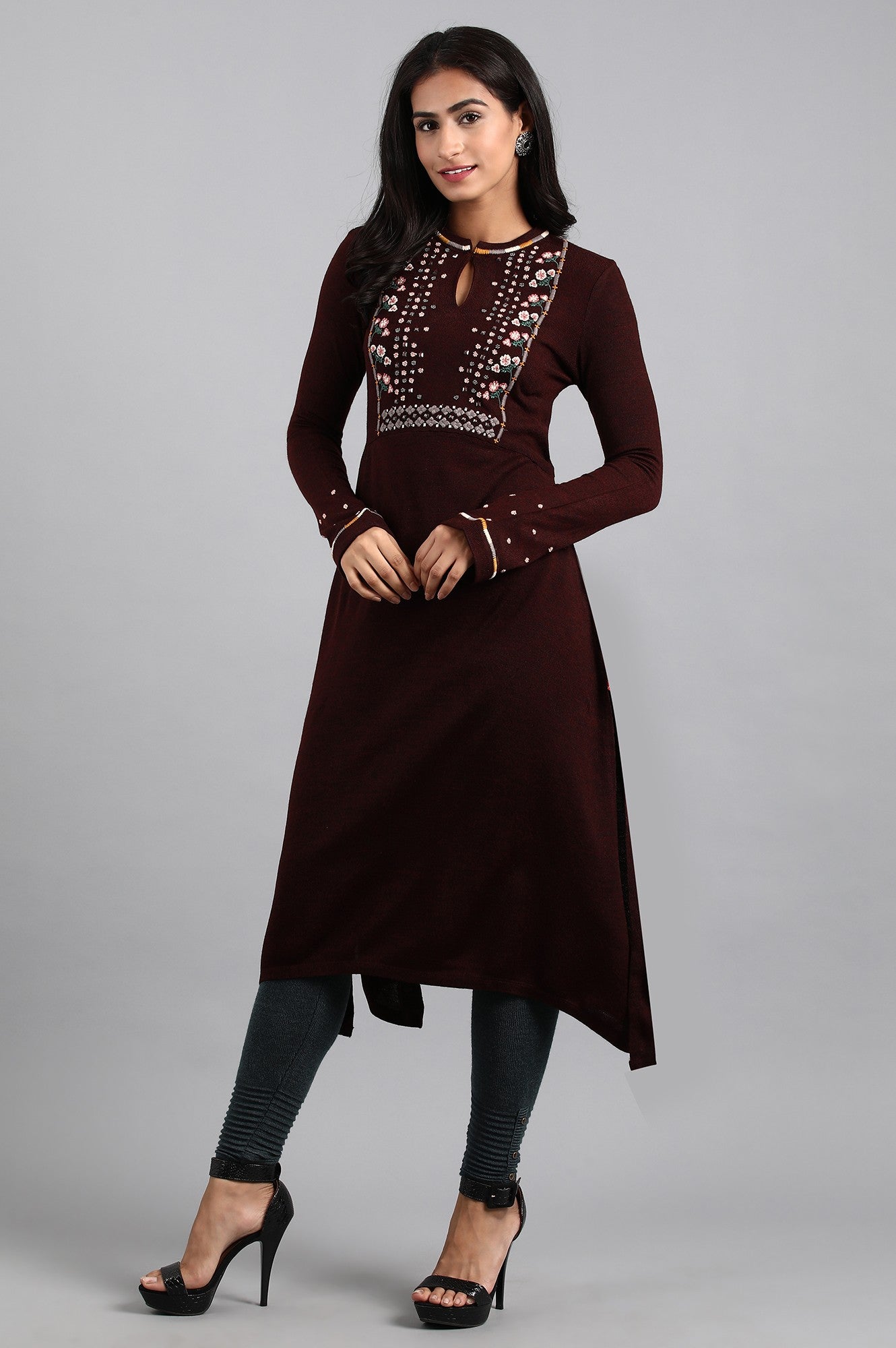 Maroon Mandarin Neck Winter kurta