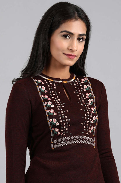 Maroon Mandarin Neck Winter kurta