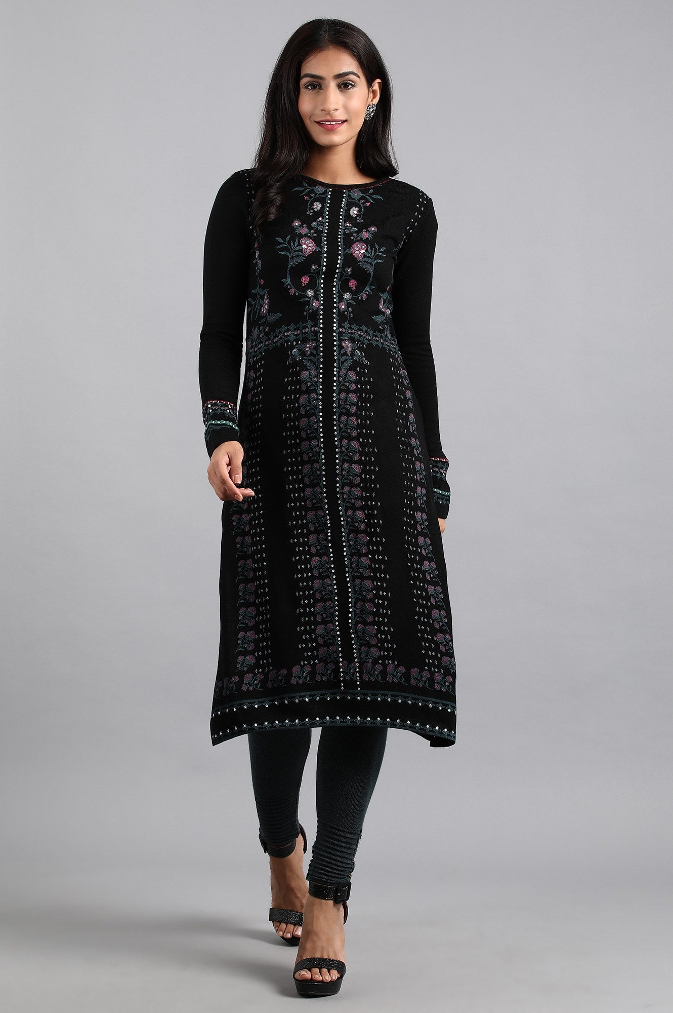 Black Round Neck Winter kurta