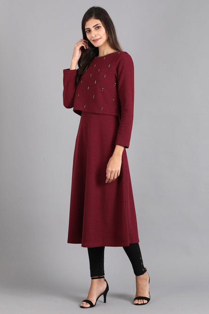 Wine Round Neck Winter kurta - wforwoman