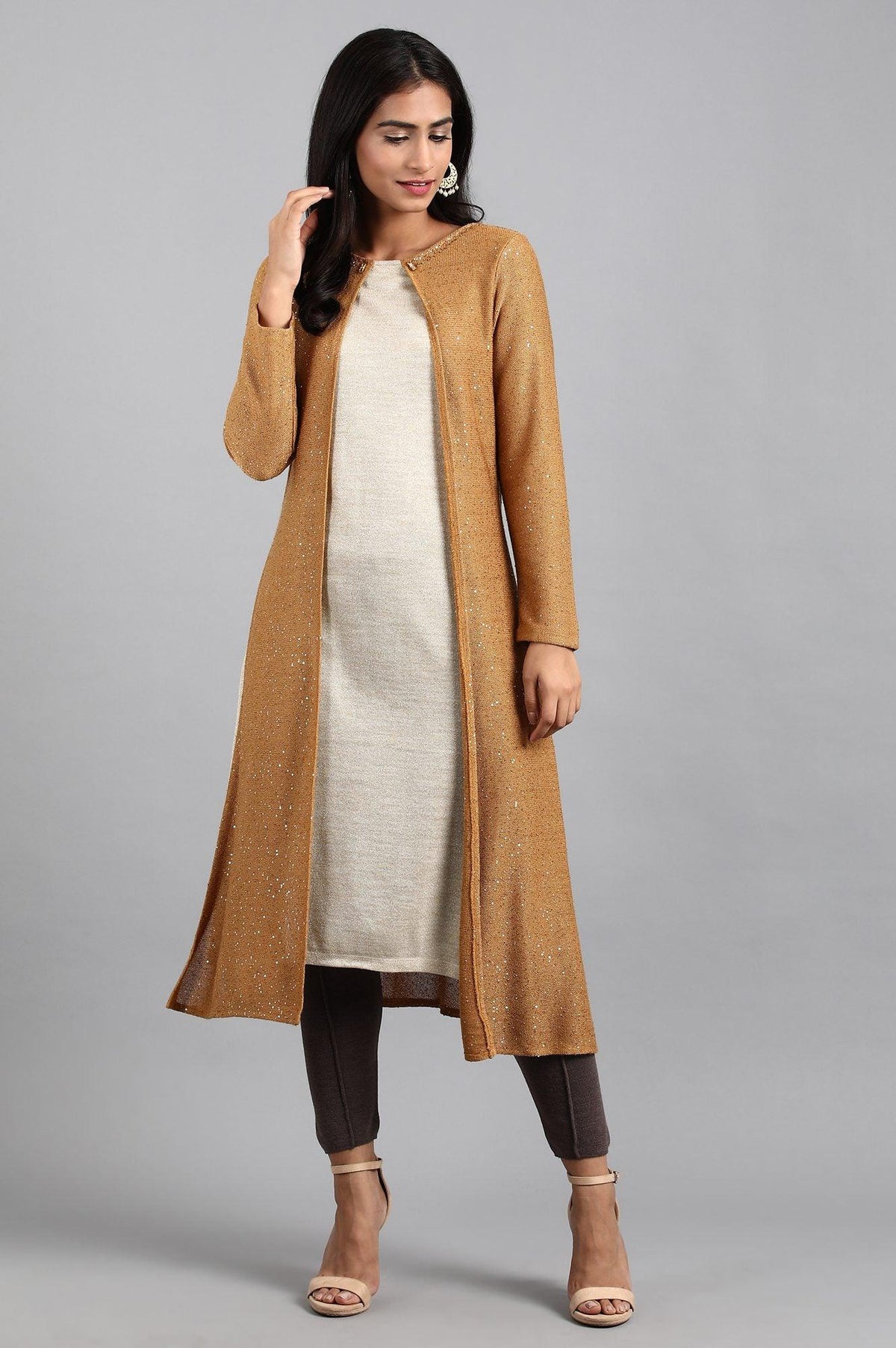 Gold Round Neck Winter kurta - XS