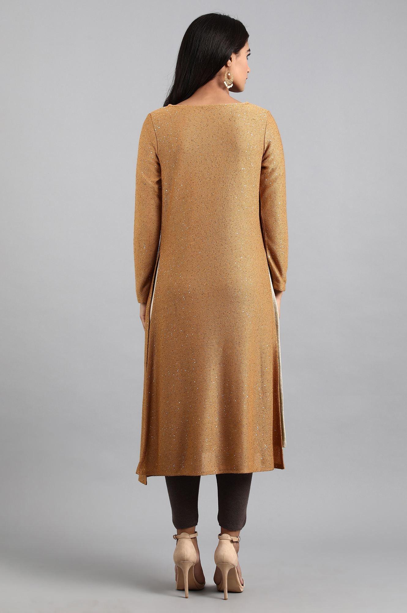 Gold Round Neck Winter kurta - wforwoman