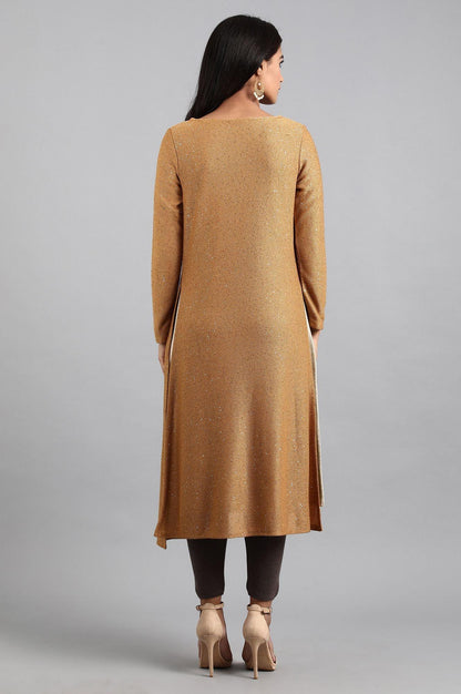 Gold Round Neck Winter kurta - wforwoman