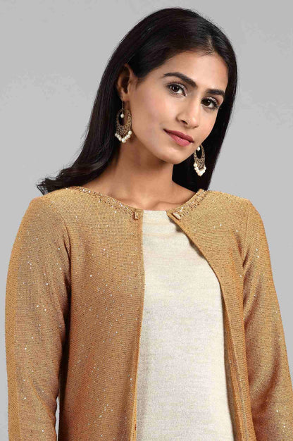 Gold Round Neck Winter kurta - wforwoman