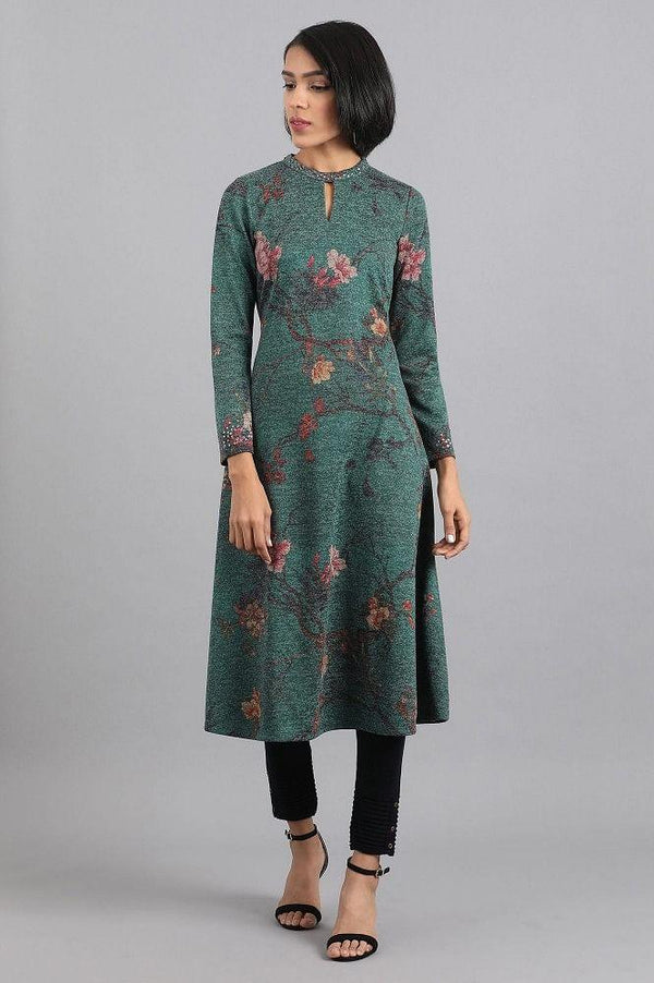 Green Mandarin Neck Winter kurta
