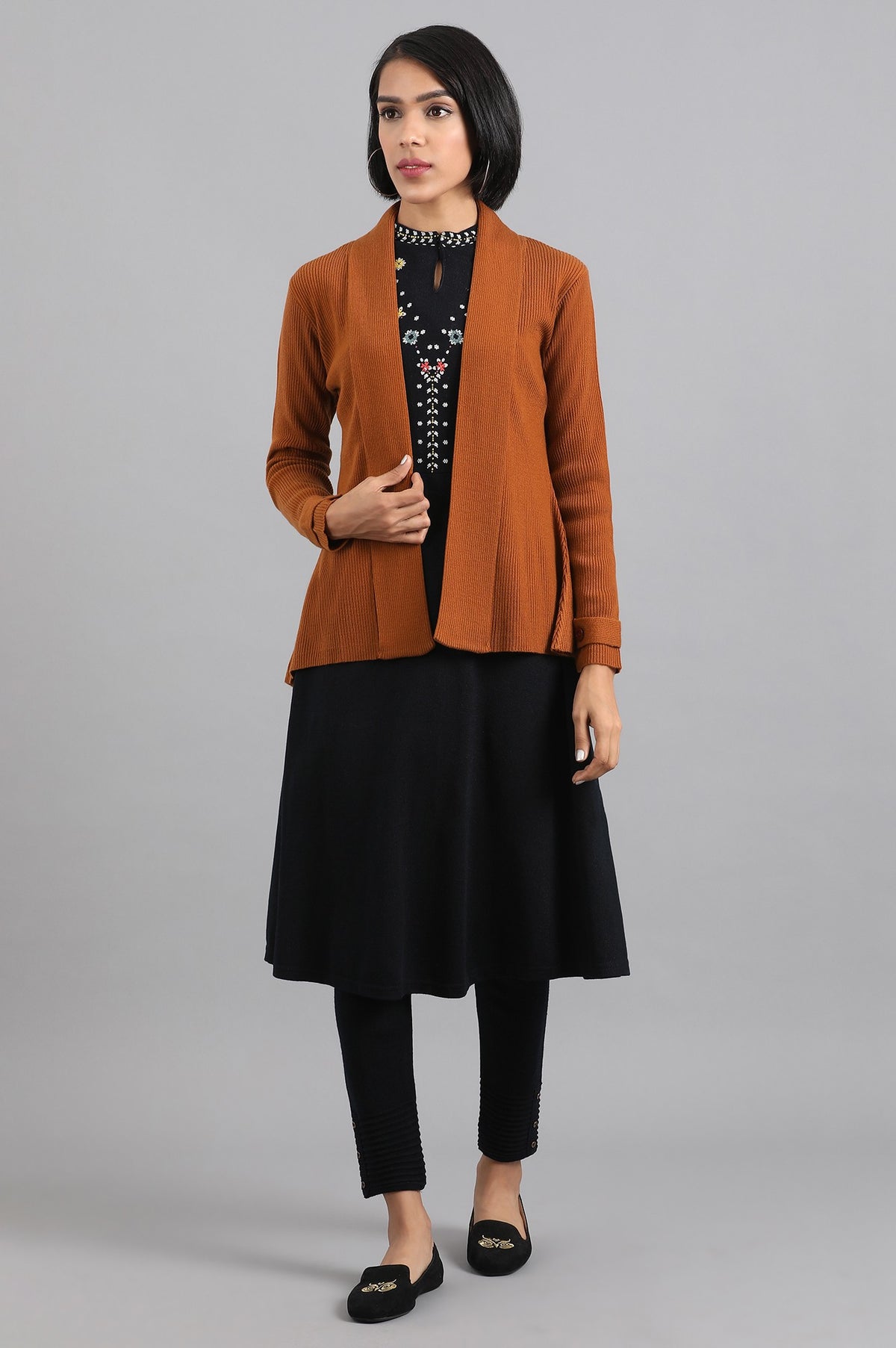 Brown Front Open Basic Cardigan - S