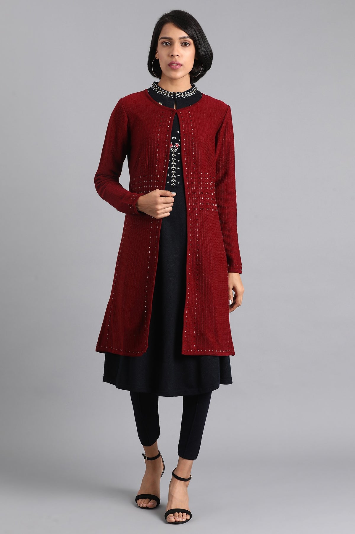 Maroon Solid Cardigan - S