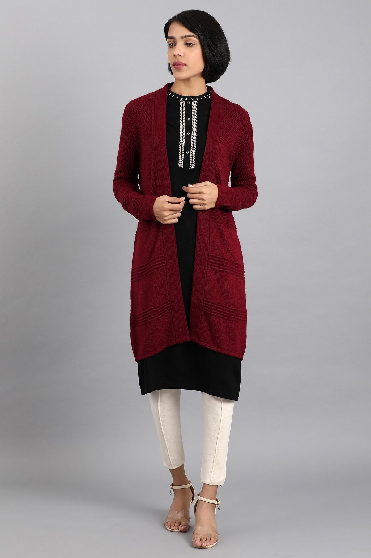 Maroon Knitted Cardigan - L