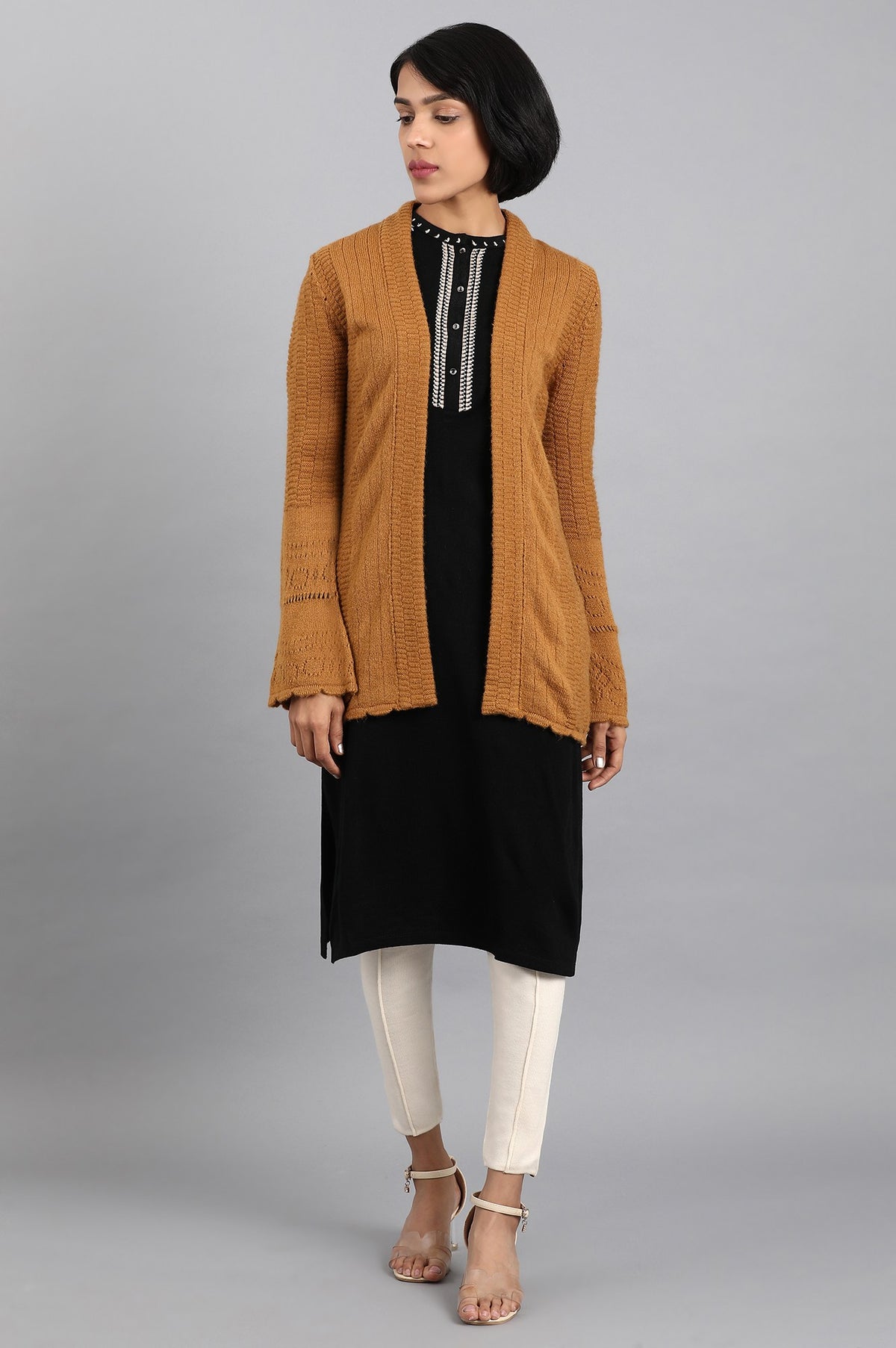 Mustard Open Front Cardigan - L