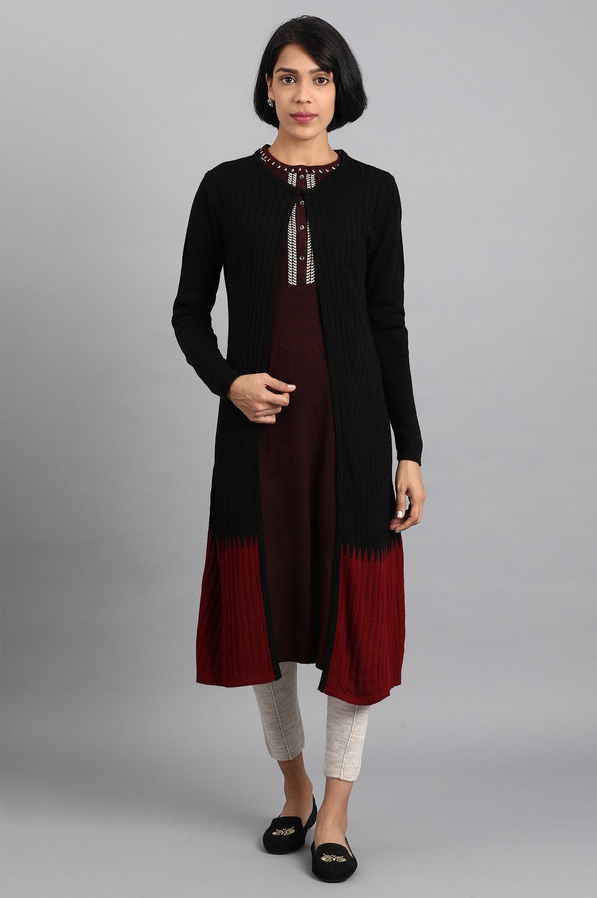 Black Ribbed Cardigan - S
