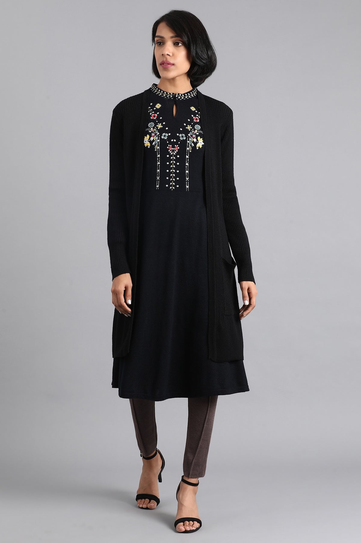 Black Ribbed Cardigan - S