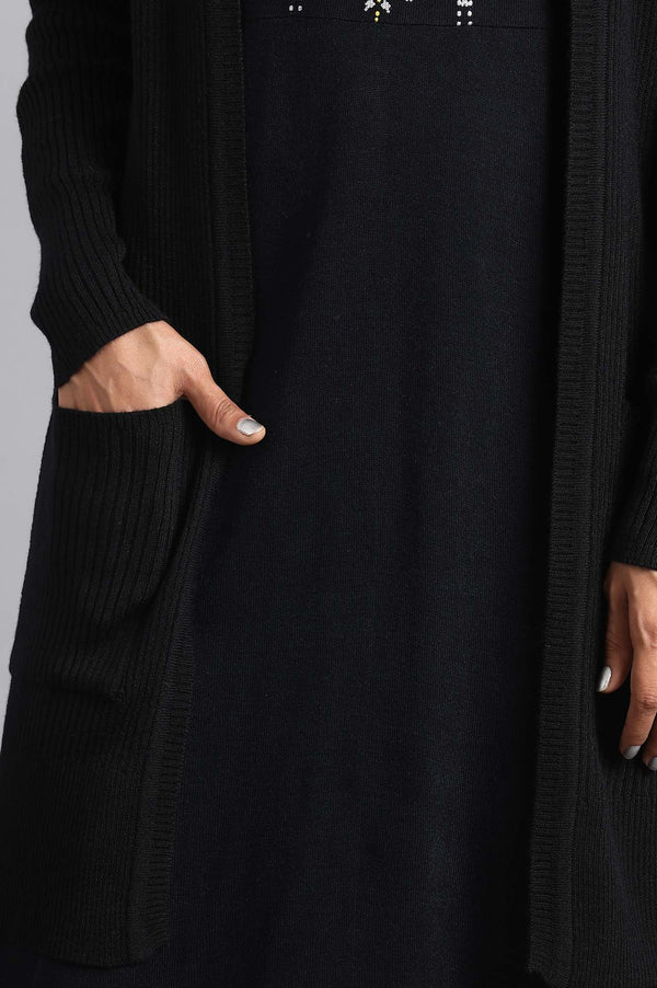 Black Ribbed Cardigan