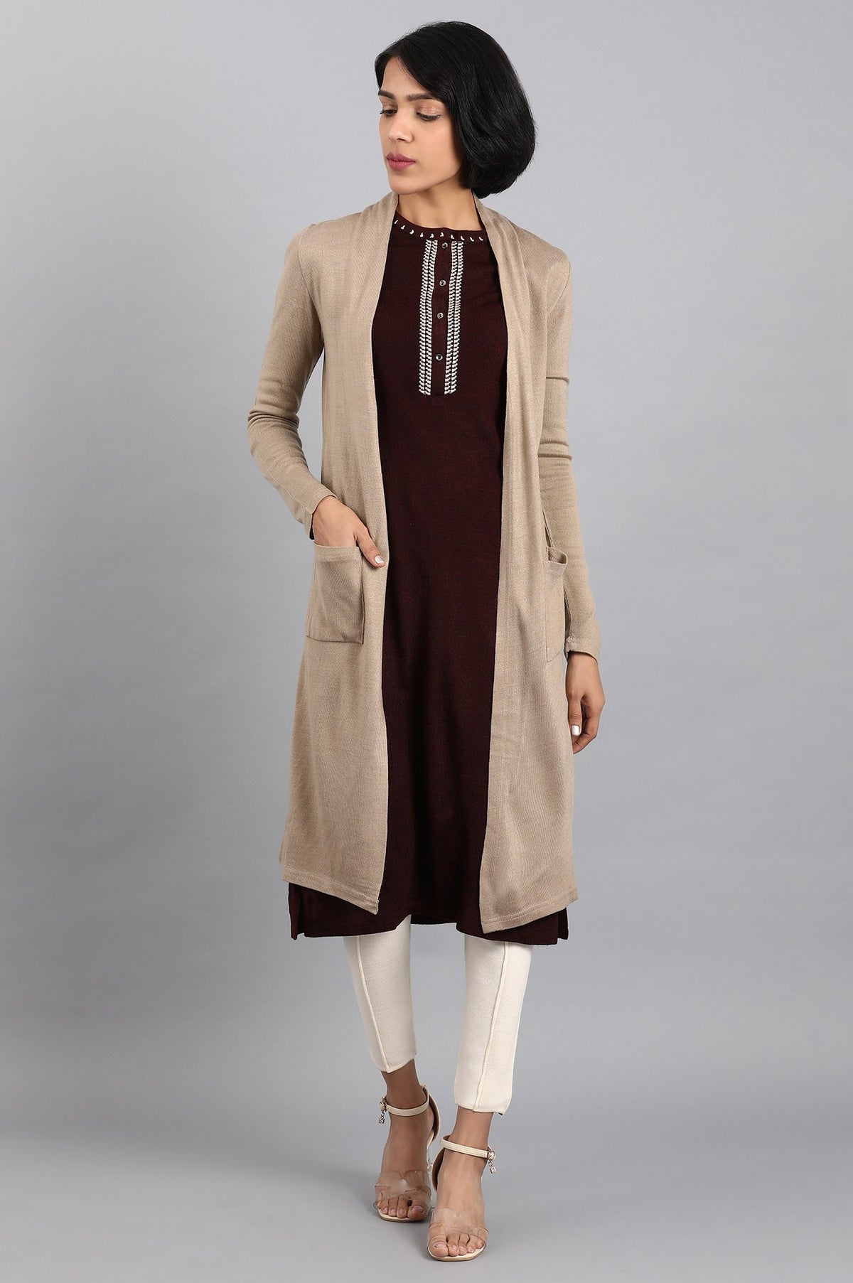 Beige Longline Cardigan - S