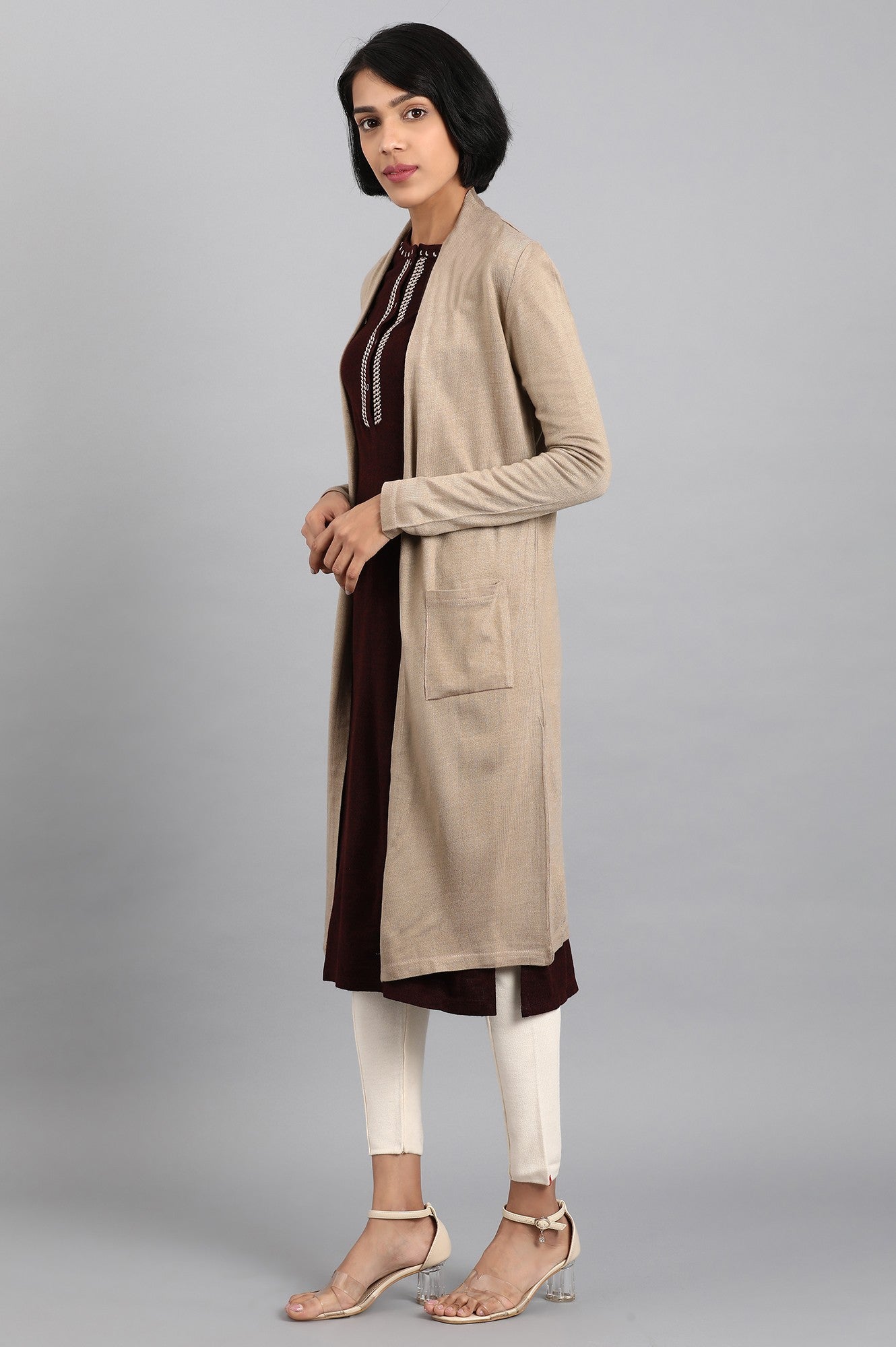 Beige Longline Cardigan