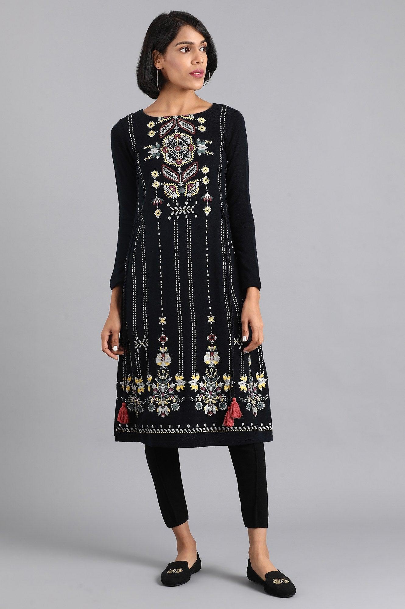 Brown Round Neck Solid Winter kurta - wforwoman