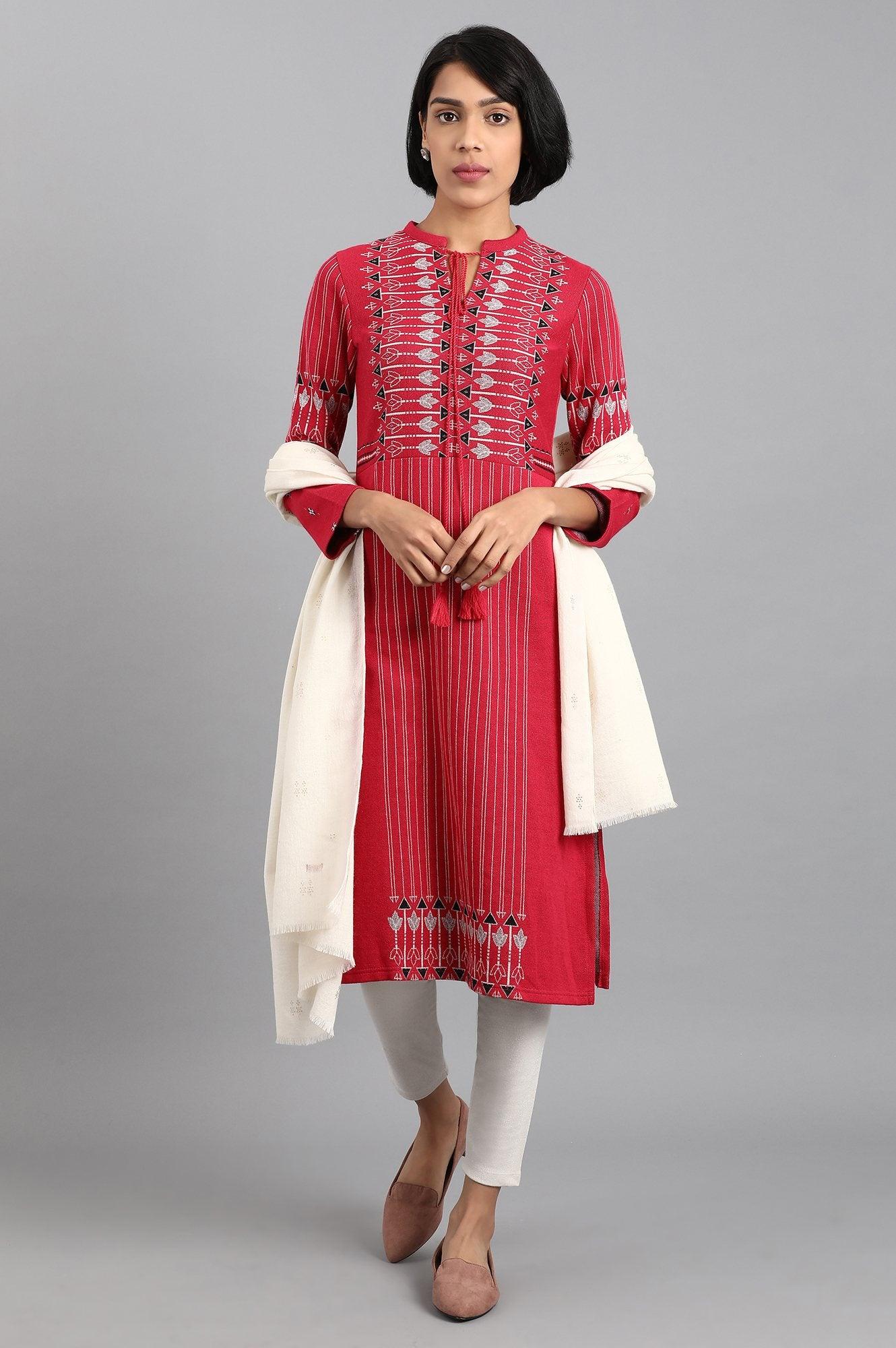 Purple Round Neck Yarn-dyed Winter kurta - wforwoman