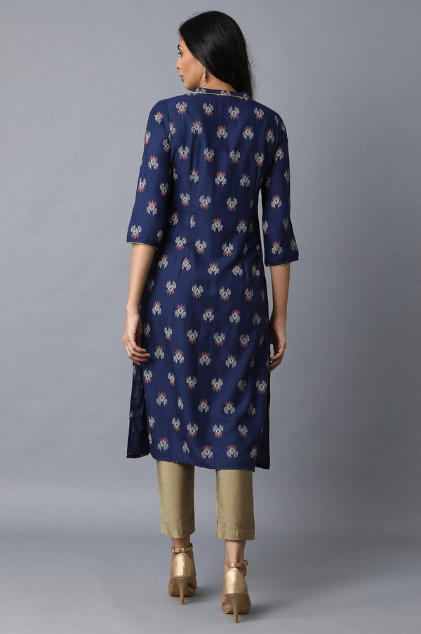 Dark Blue All-Over Floral Print kurta