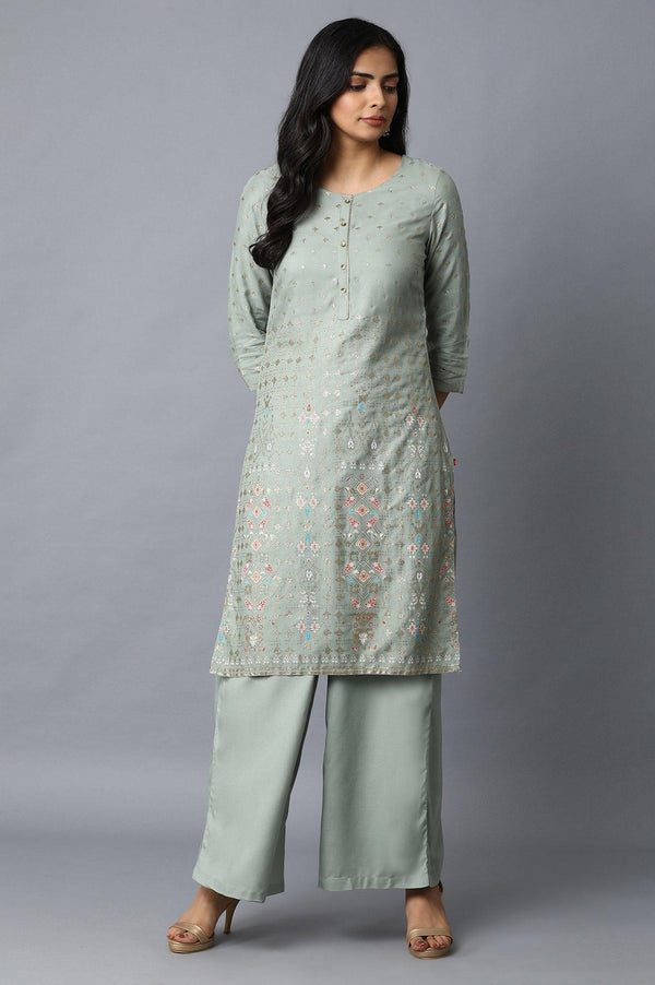 Blue Glitter Printed kurta With Solid Pants