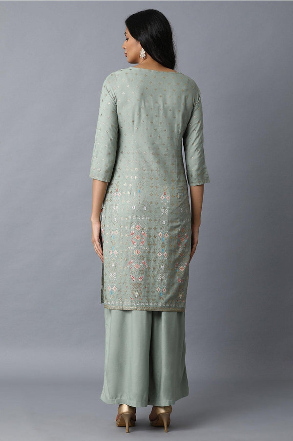 Blue Glitter Printed kurta With Solid Pants