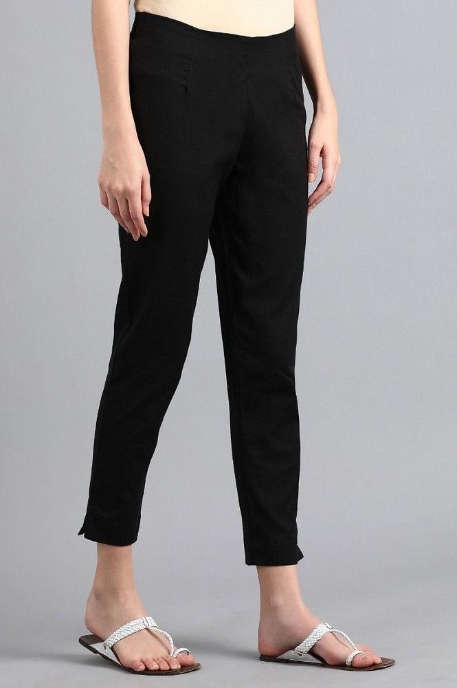 Black Solid Trousers - wforwoman