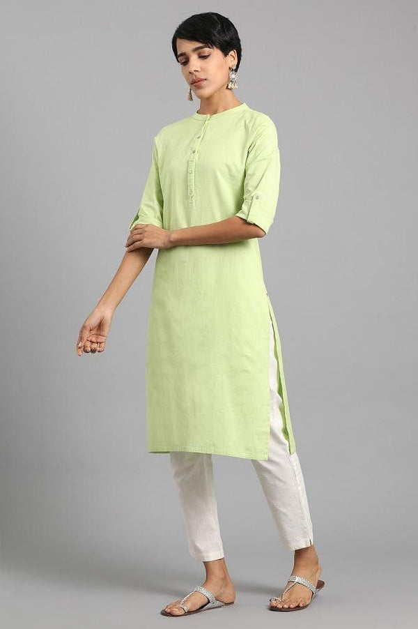 Green Mandarin Neck Solid kurta