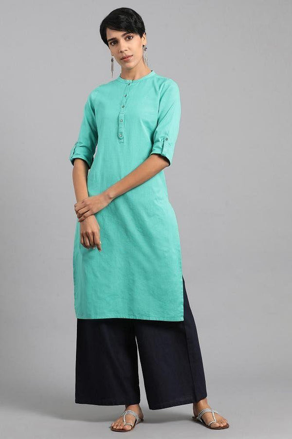 Blue Mandarin Neck Solid kurta