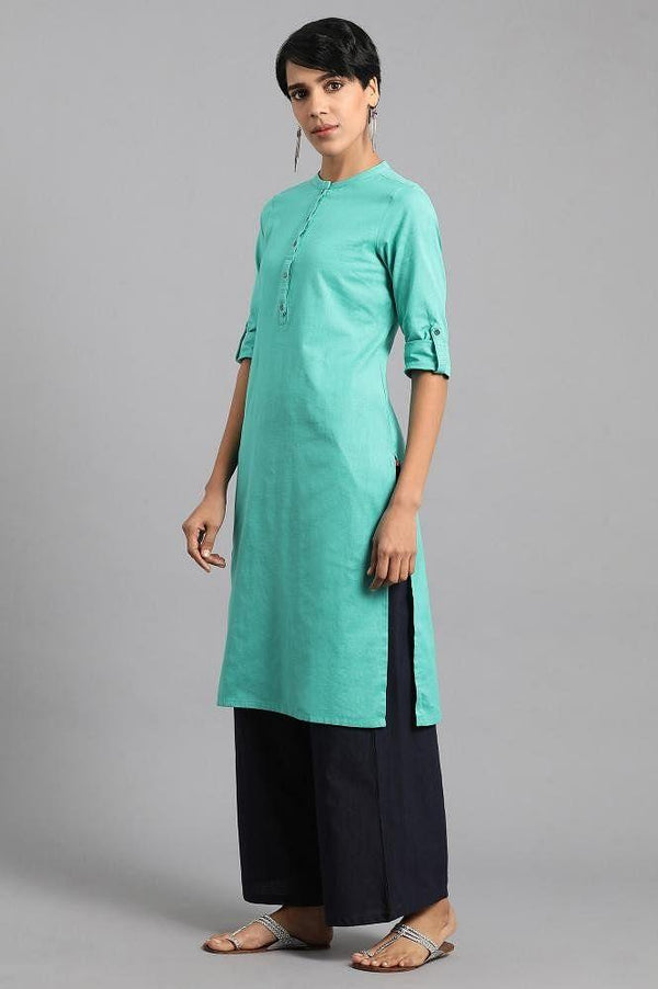 Blue Mandarin Neck Solid kurta