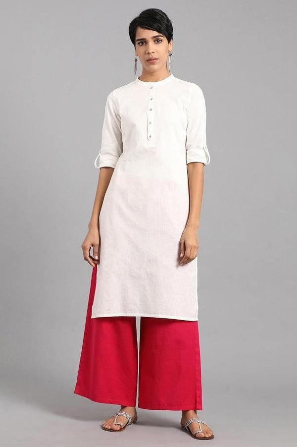White Mandarin Neck Solid kurta