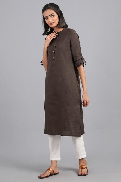 Grey Mandarin Neck Solid kurta - wforwoman