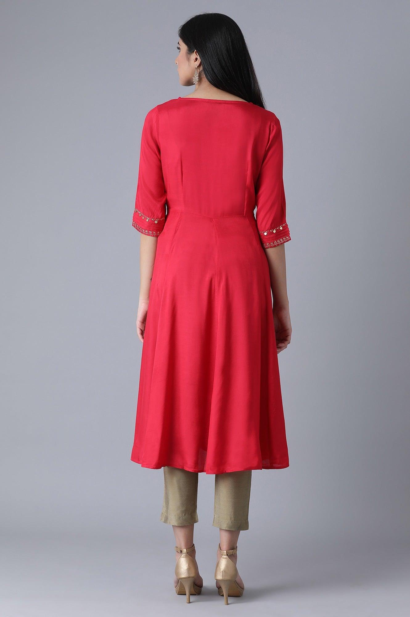 Red Mocklayer Solid kurta - wforwoman
