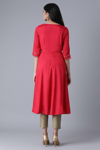 Red Mocklayer Solid kurta - wforwoman