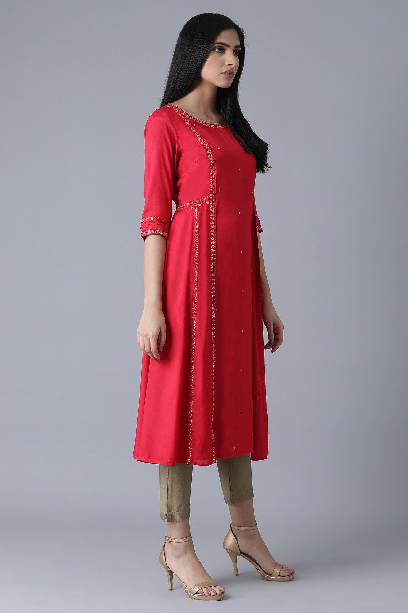 Red Mocklayer Solid kurta - wforwoman