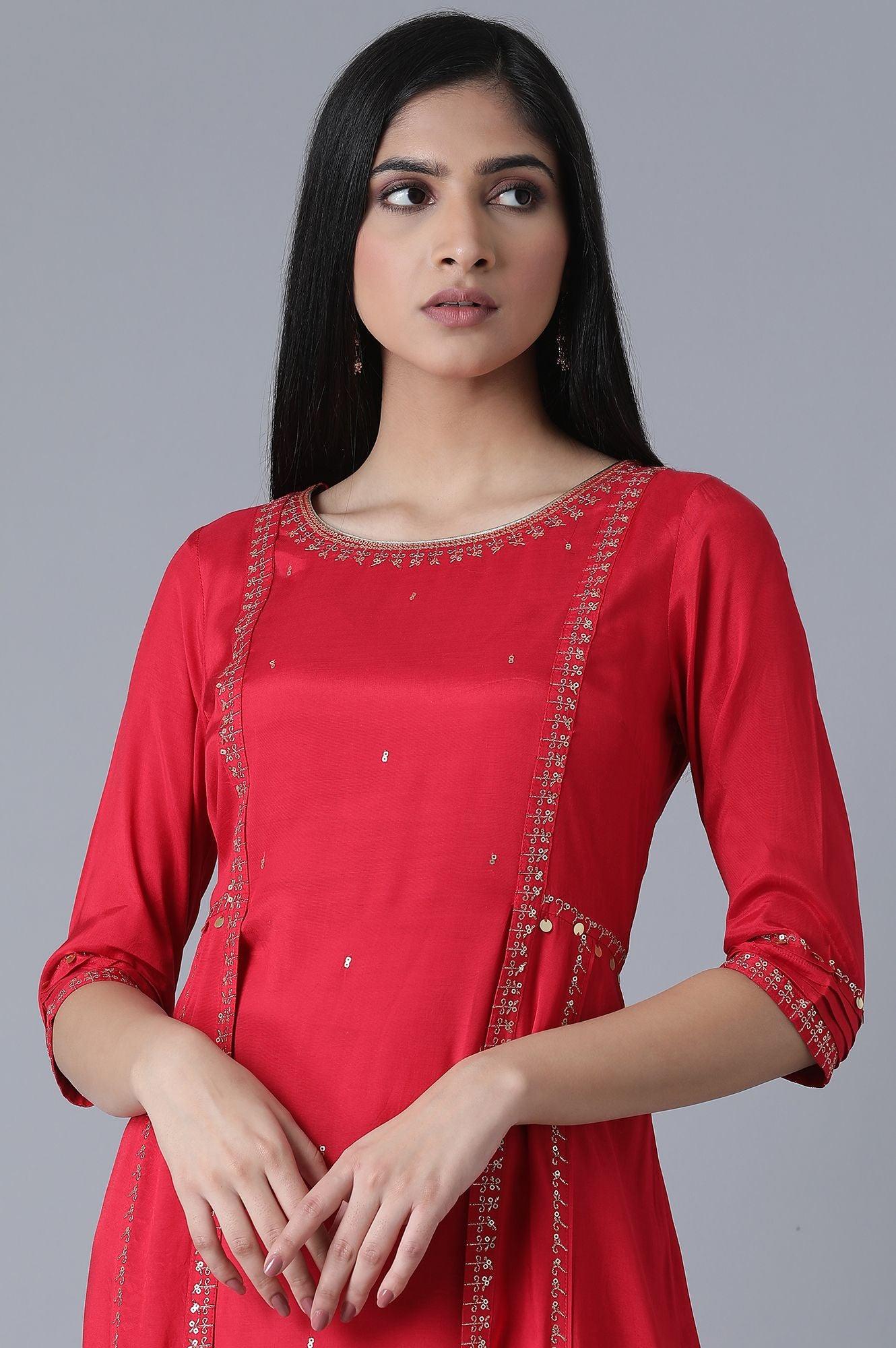 Red Mocklayer Solid kurta - wforwoman