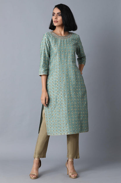 Mint Green Jacquard kurta - wforwoman