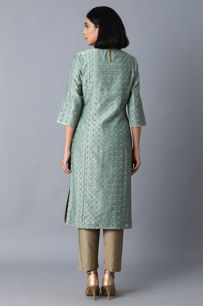 Mint Green Jacquard kurta - wforwoman